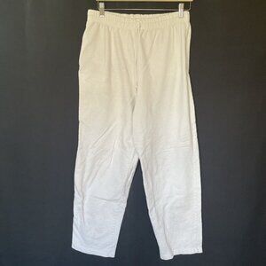 Silverwear White Elastic Waist Cotton Pants L wide leg pockets casual light